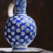 Still life with Westerwald jug on pewter plate – Marjolein van den Berg