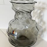 Smoky Gray Regenhütte Vase with Swirled Ribbing, German Handblown Glass