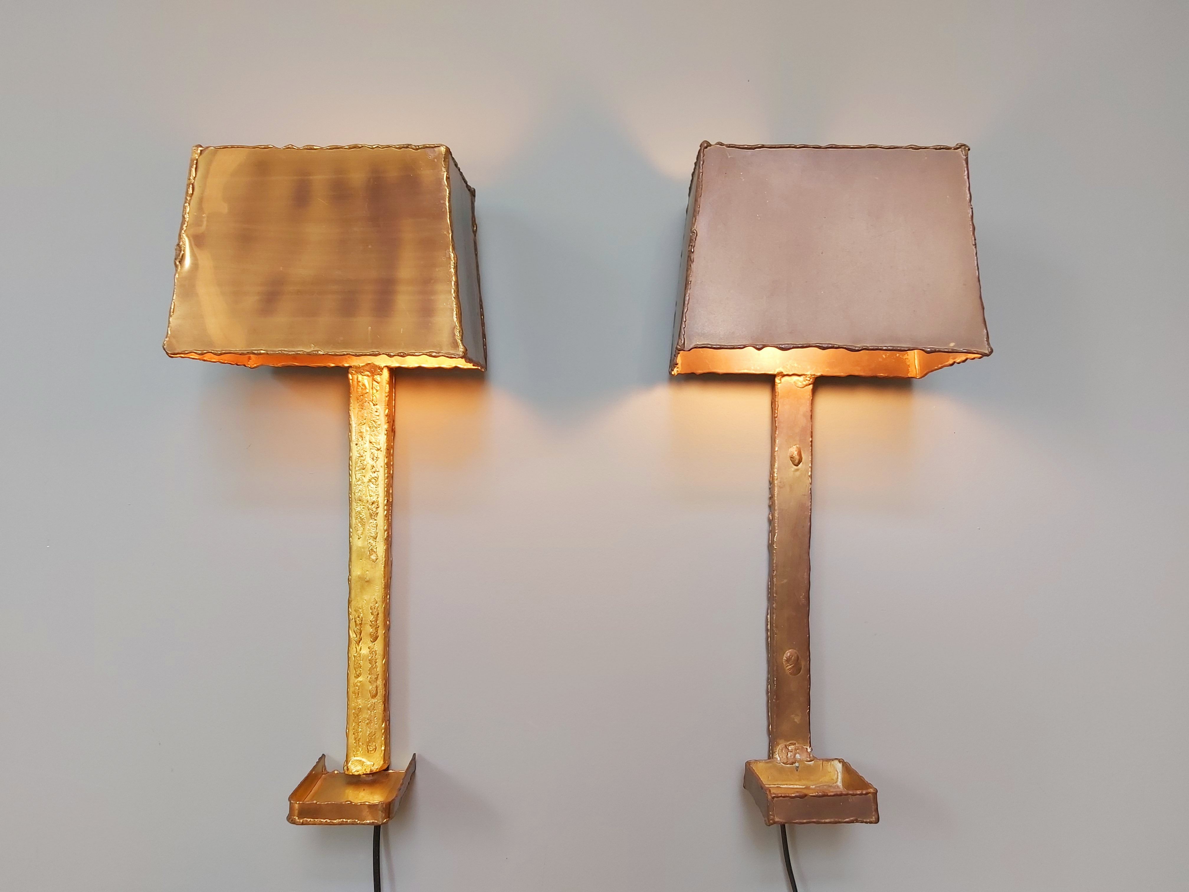 Pair of brass wall lamps, Paul Moerenhout, 70s