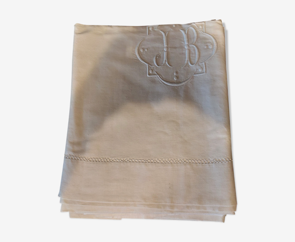 Drap ancien monogramme JB 200 X 310 cm