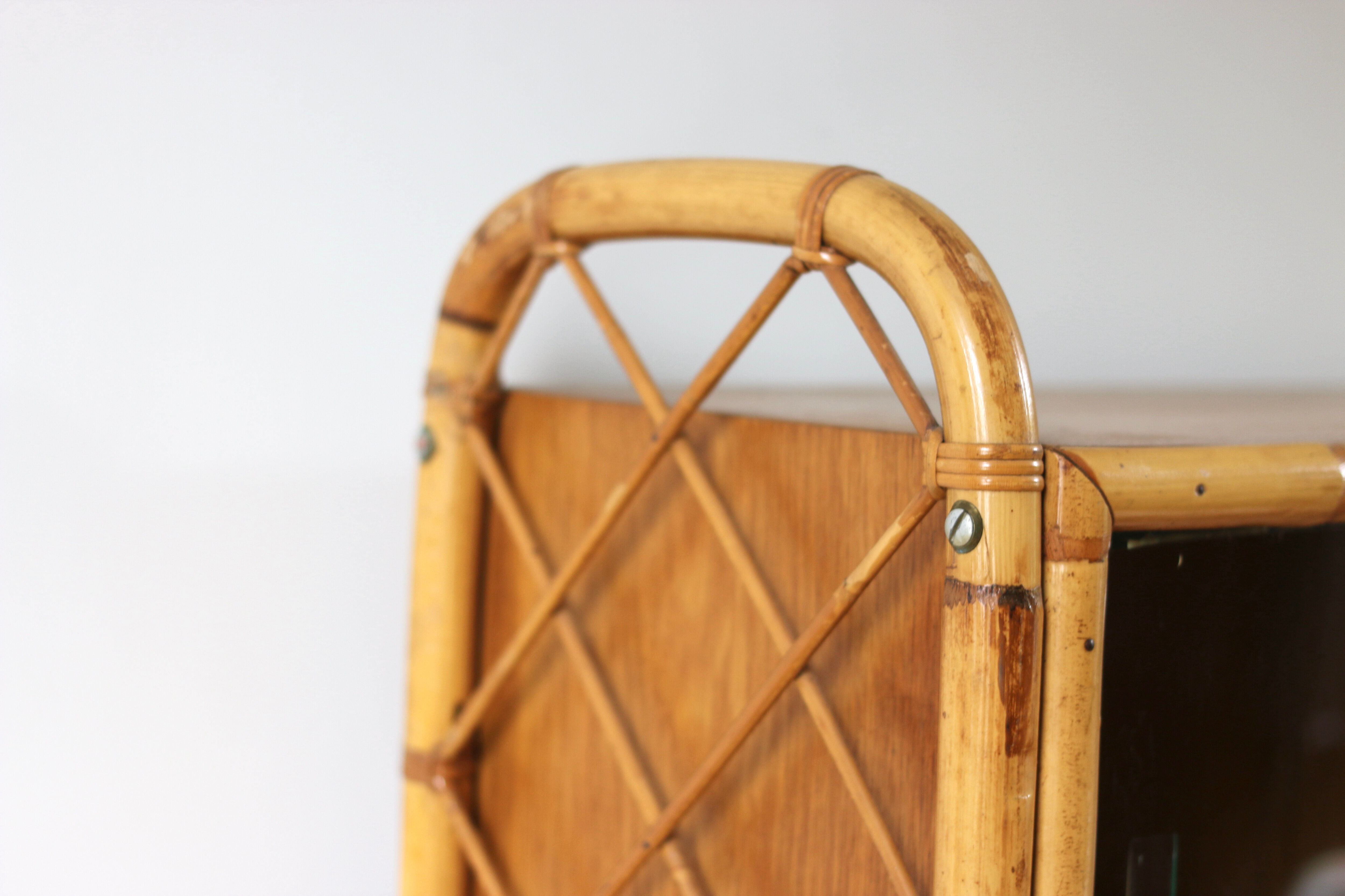 Vintage rattan bookcase Louis Sognot 60s