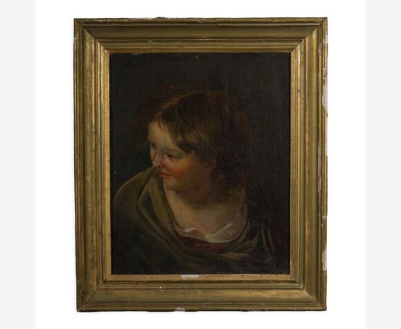 Huile sur toile portrait de jeune femme xviiie cadre dore