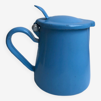 enamelled milk jug in sky blue metal early twentieth century