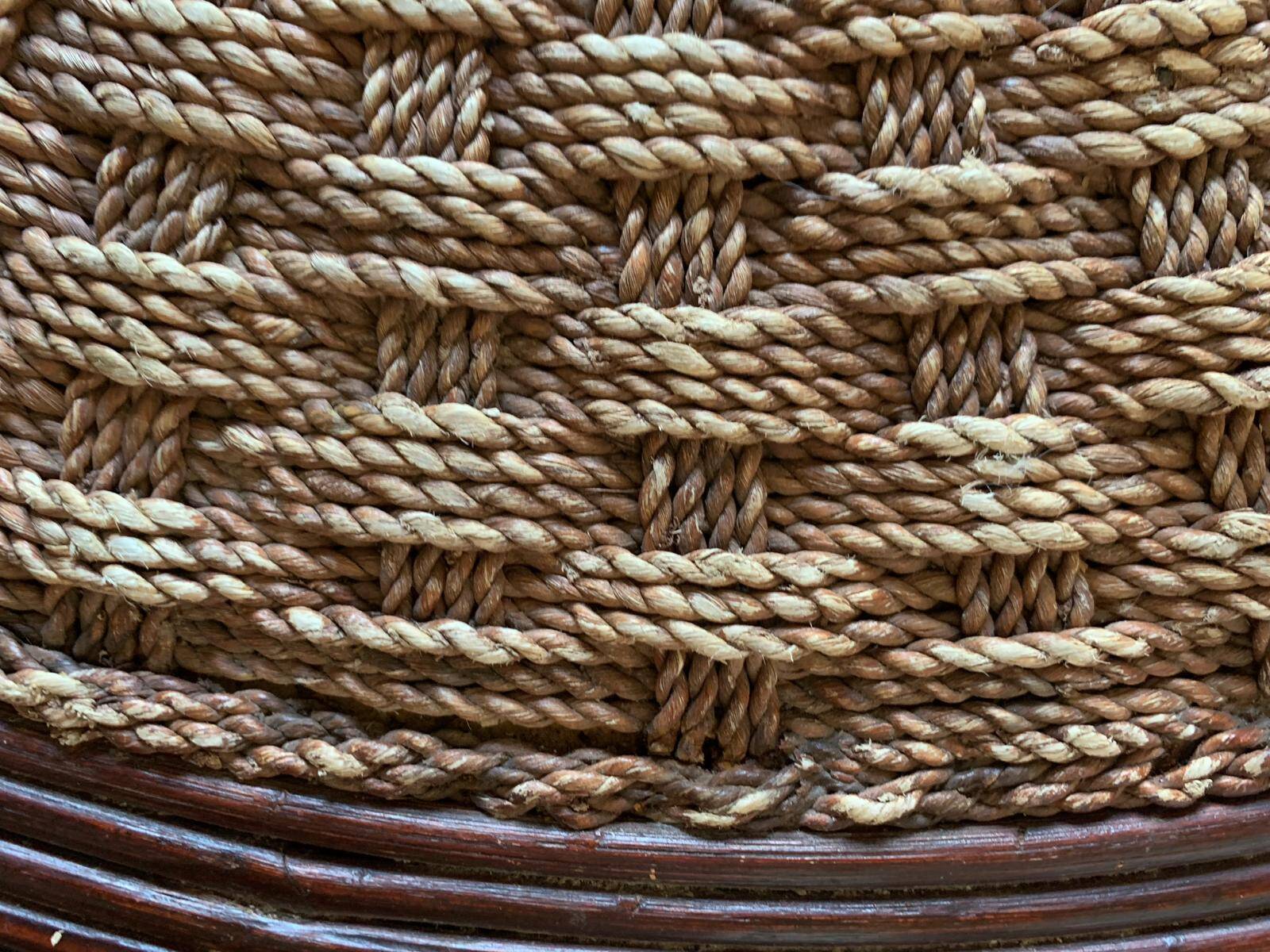Vintage woven rope and rattan coffee table with 4 stools