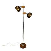 Eyeball floor lamp by Temde Leuchten, copper metal, teak and chrome, 70s.