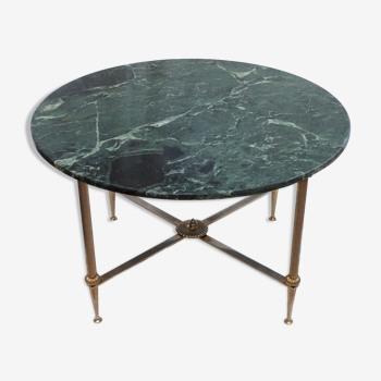 Table basse ronde en laiton doré avec un plateau en marbre dimension : hauteur -40,5cm- diamètre -69