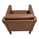 Fauteuil danois en cuir marron à dossier bas 1960