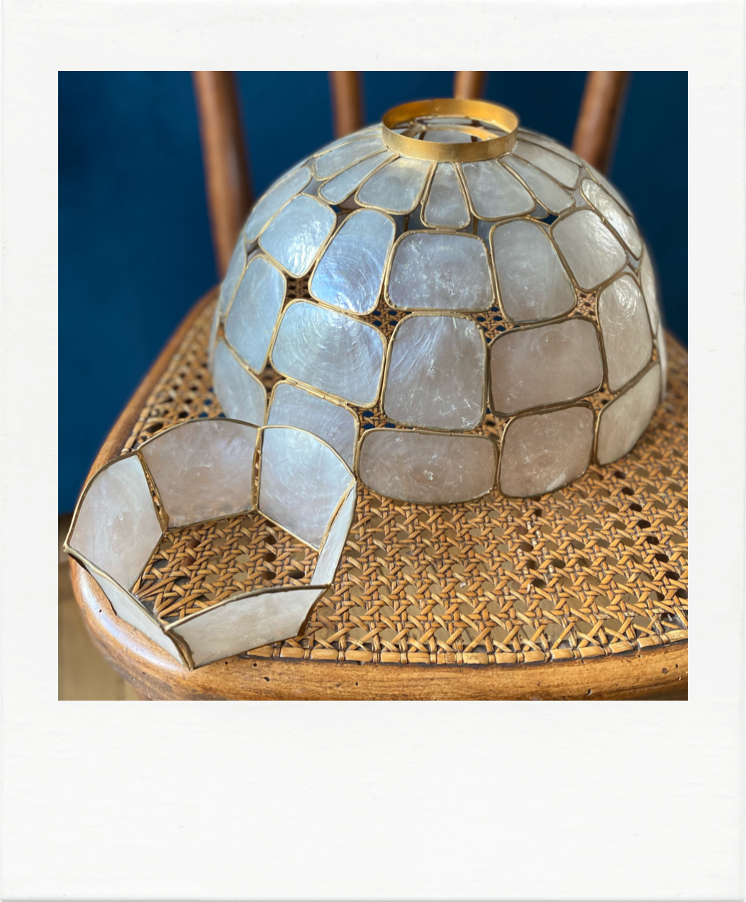 Mother-of-pearl lampshade and large format brass