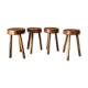 Lot de 4 tabourets en bois tripode art brut