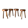 Set of 4 stools in art brut tripod wood