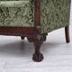 1950s, Danish armchair, green furniture velour, carved oak wood.
