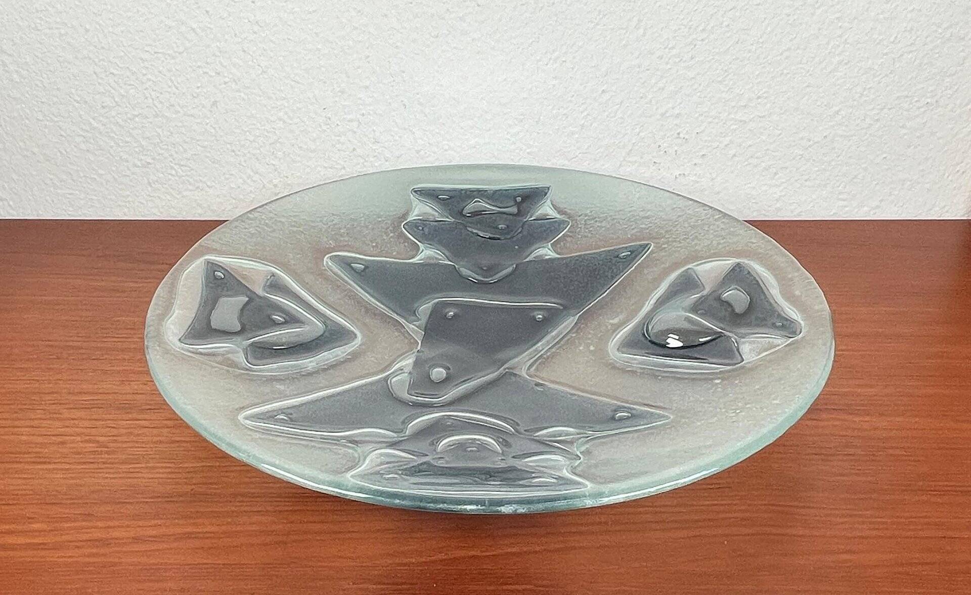 Large glass art bowl from mid-century Danish design, 1960s.