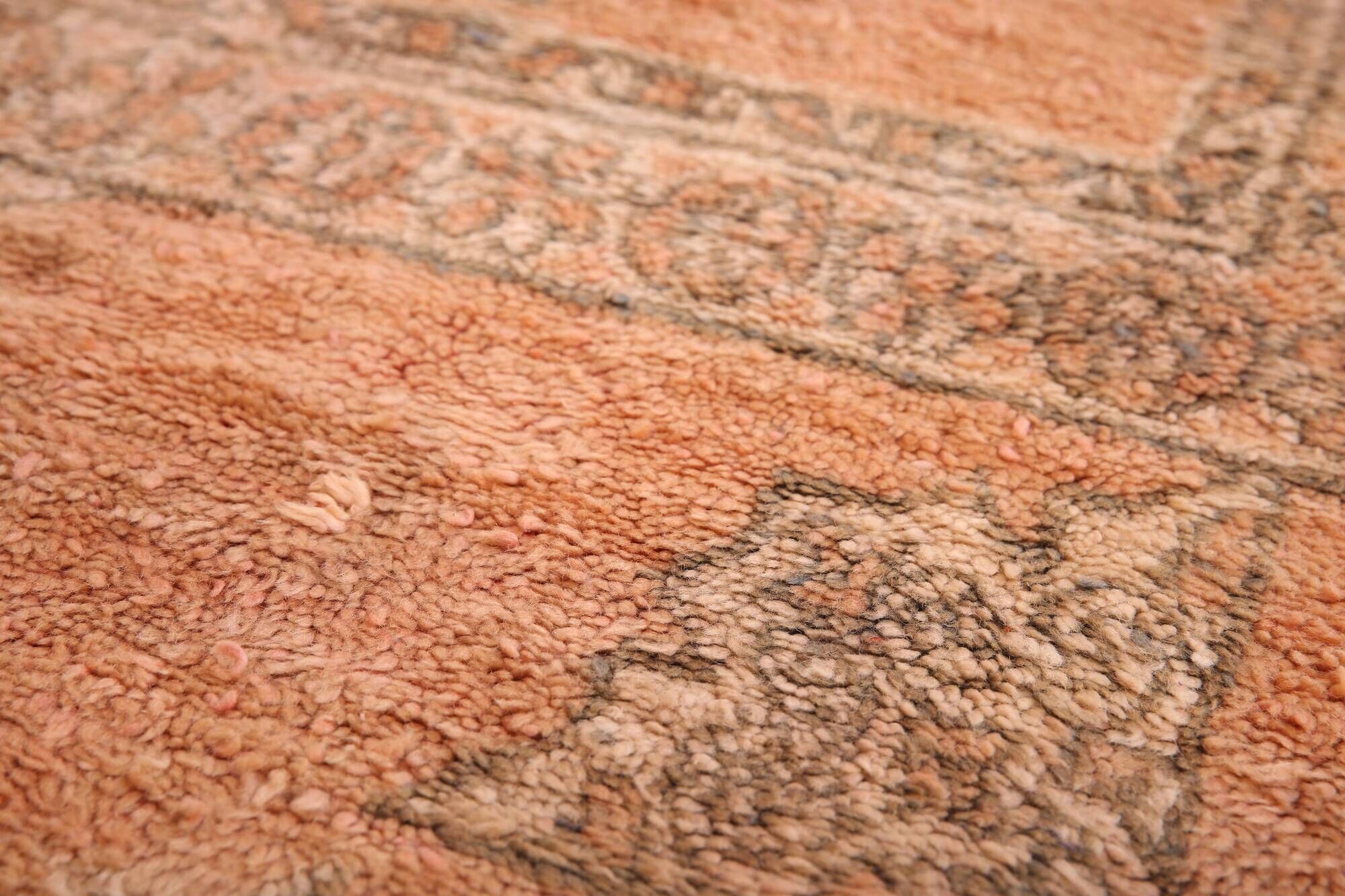 Large Vintage Moroccan Rug 203 x 376 cm, Peach Berber Wool Rug Handmade