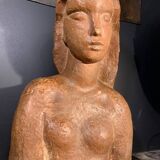 Art Deco Expressionist Sculpture "Nude Female Bust" unique piece 1940