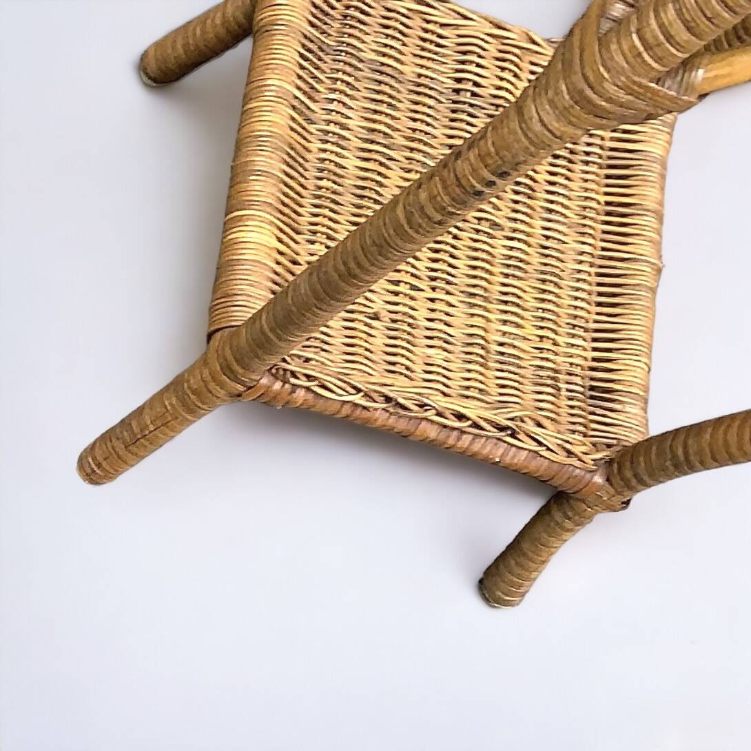 Vintage wicker and bamboo plant holder