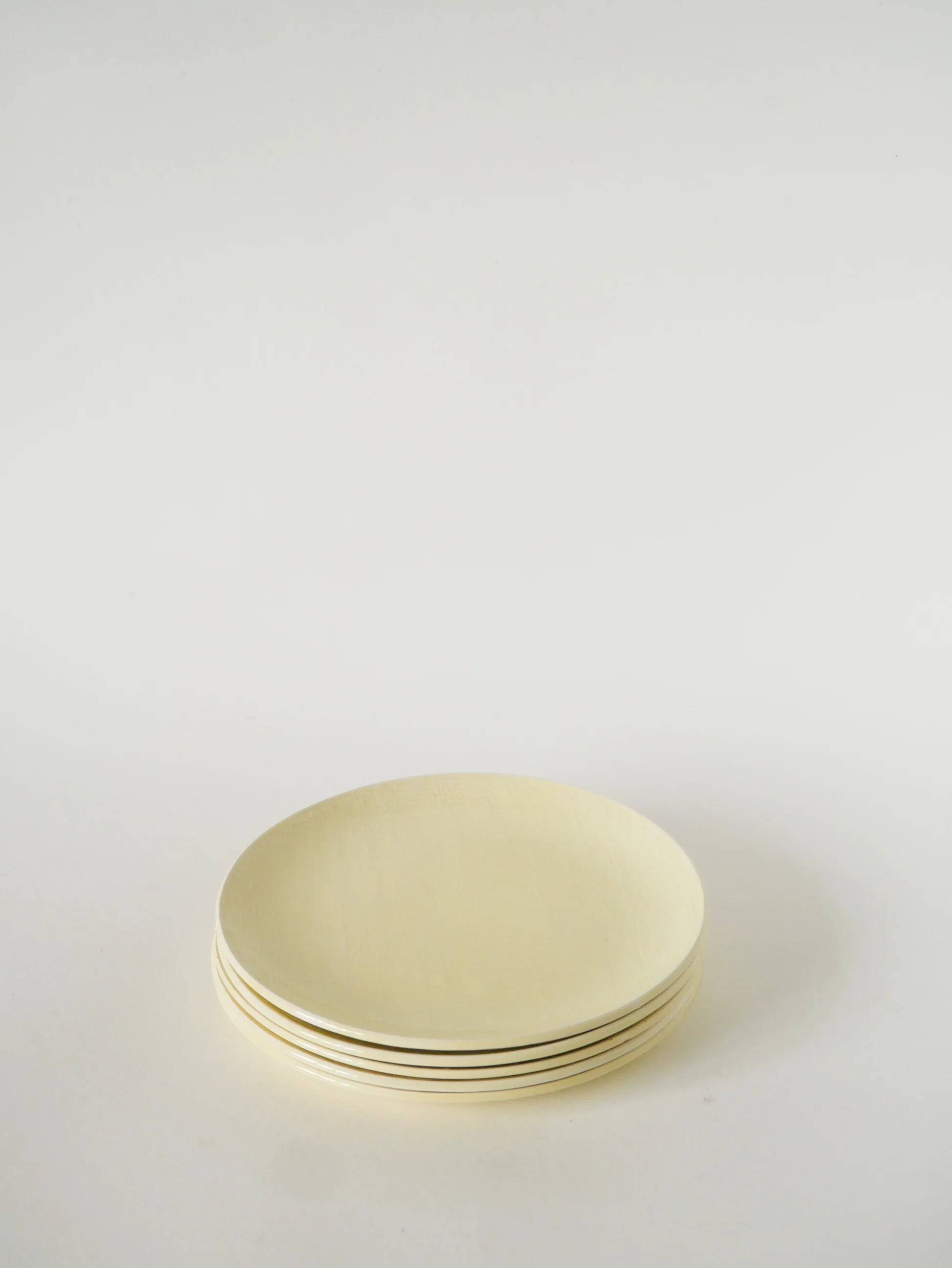 Set of 5 dessert plates, woven effect, butter yellow, Salins, 1950