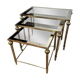 Series of 3 empire style nesting tables in brass and glass