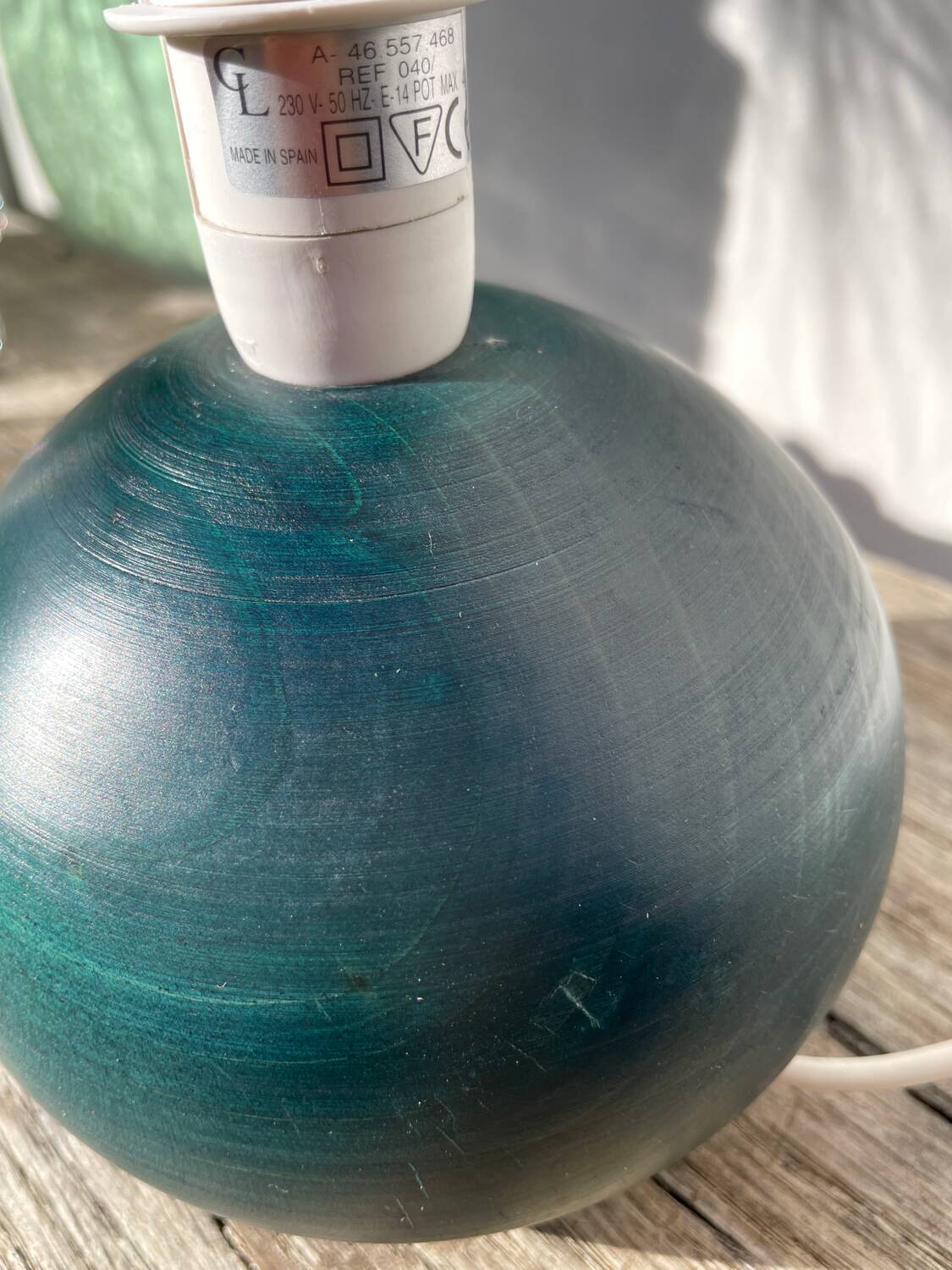 Wooden lamp base, ball-shaped, painted dark green, 1980