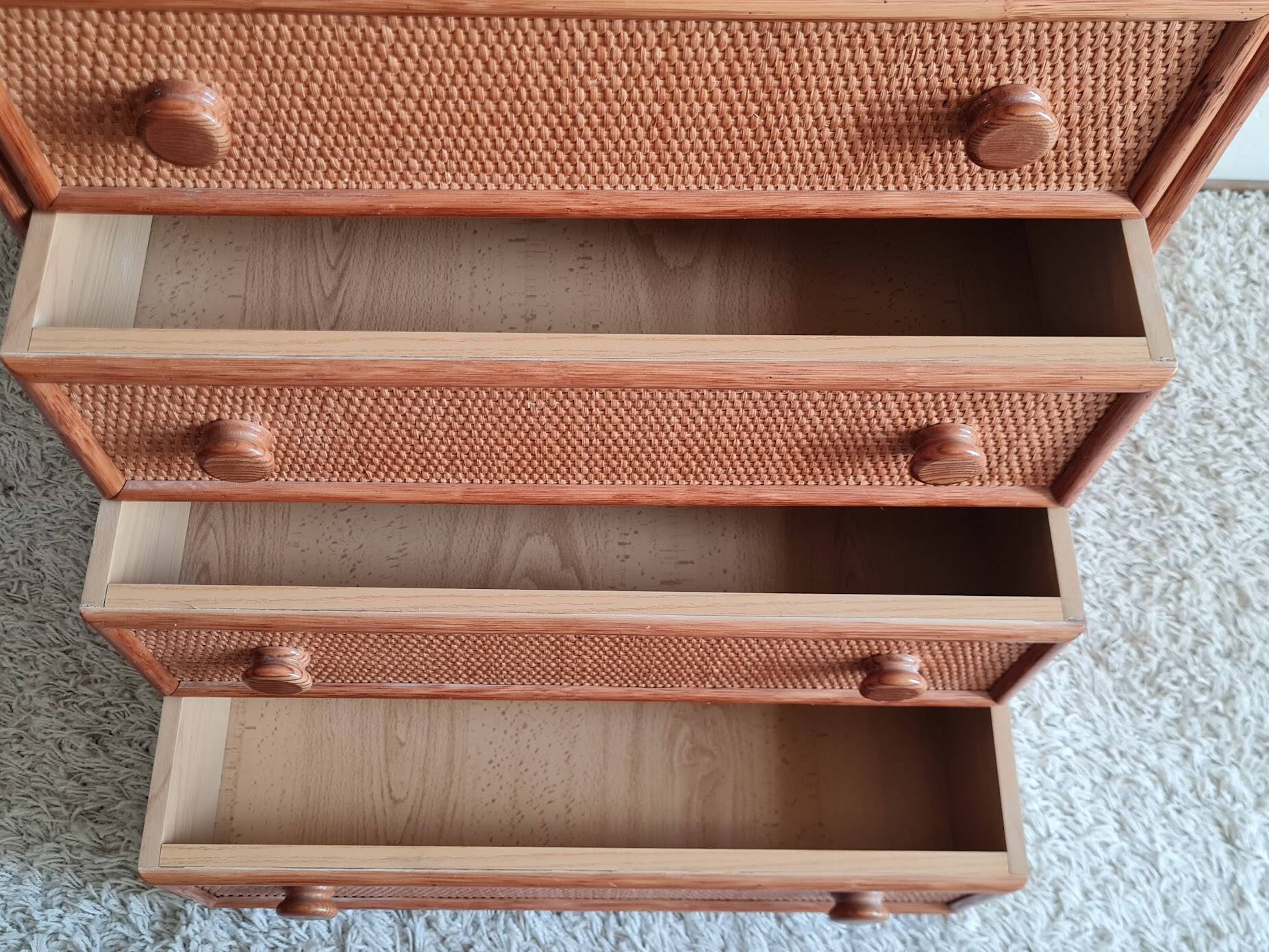 Vintage wicker chest of drawers.