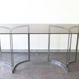 Console in smoked glass and chrome feet, 1970.