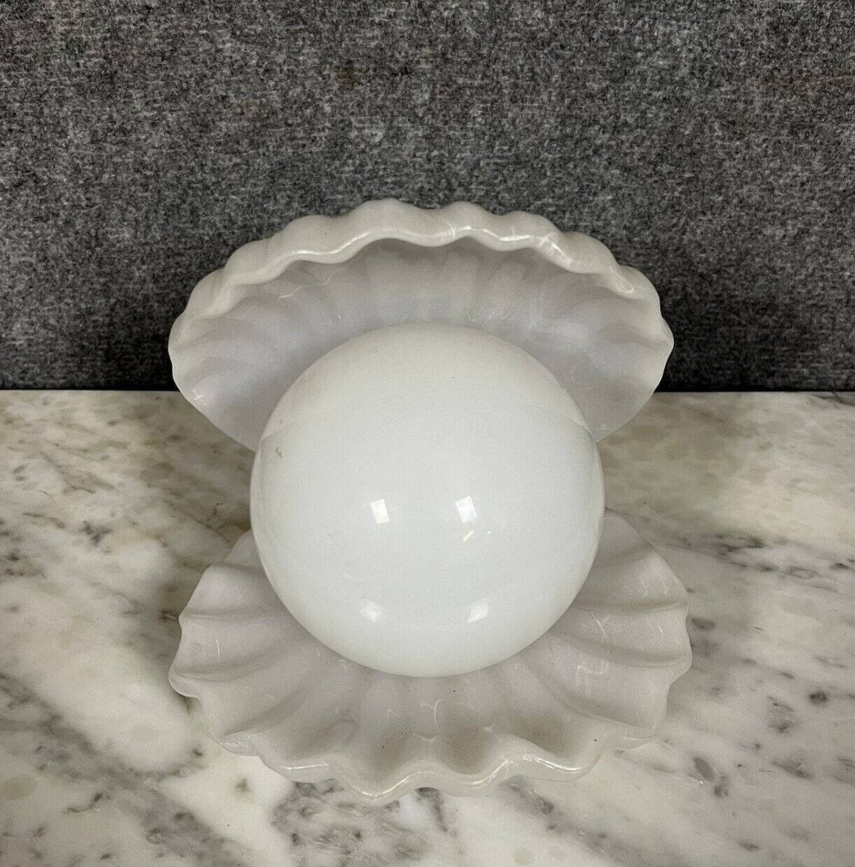 Vintage enameled ceramic table lamp in the shape of an open shell