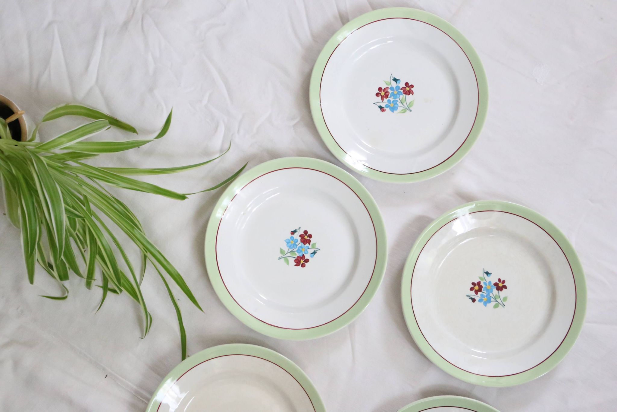 Set of 6 flat plates Moulin des Loups, Nina model, vintage French
