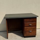 Modernist desk in wood and green moleskin upholstery
