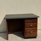 Modernist desk in wood and green moleskin upholstery