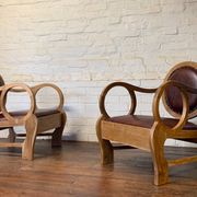 Pair of Hungarian Walnut & Leather Chairs by Lajos Kozma 1884-1948