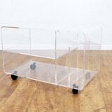 Plexiglas coffee table with vinyl compartment and magazines rack