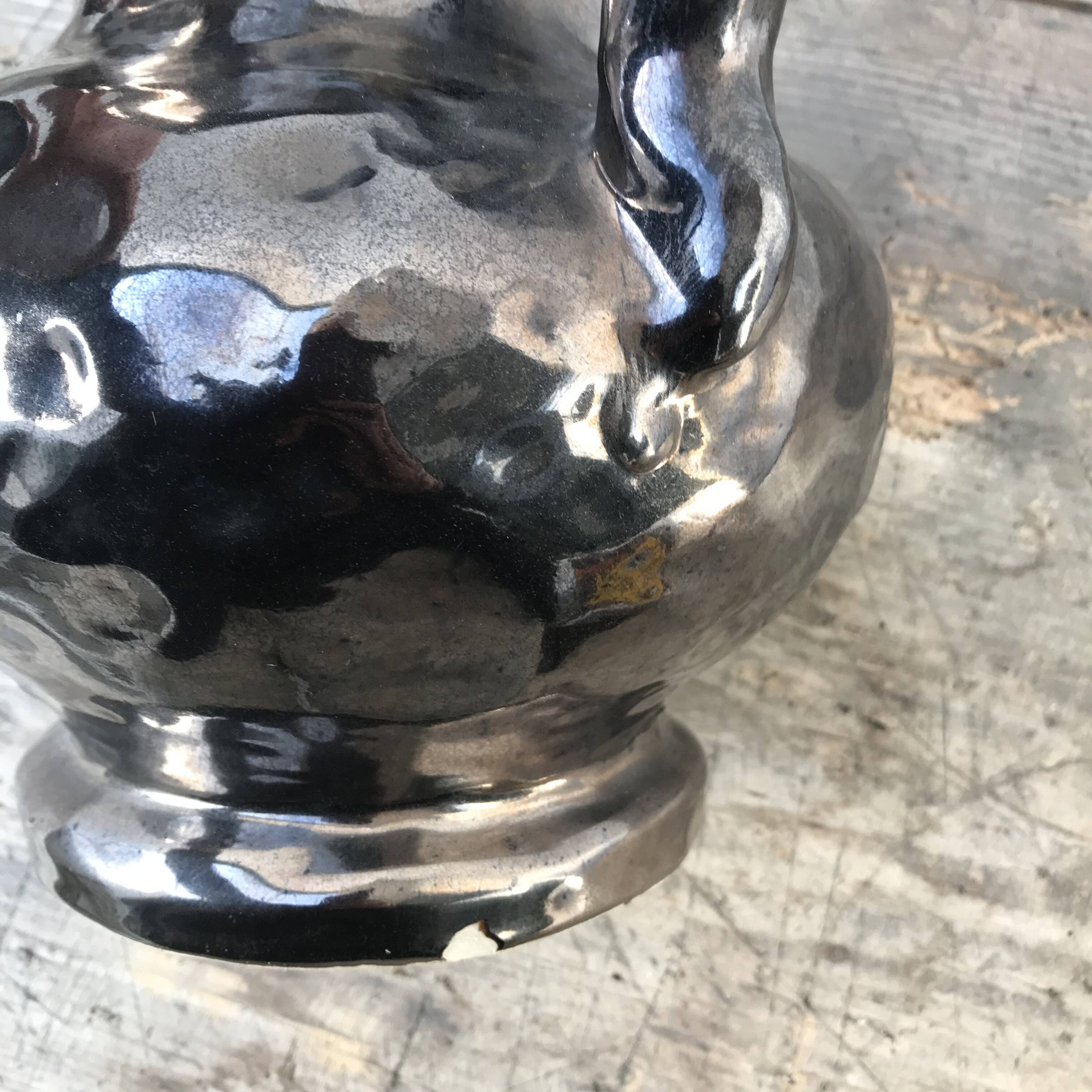 Black Ceramic Vase, pink inside color, signed