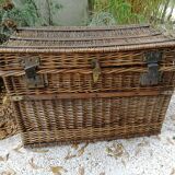 Large old vintage wicker trunk with 2 padlock closures