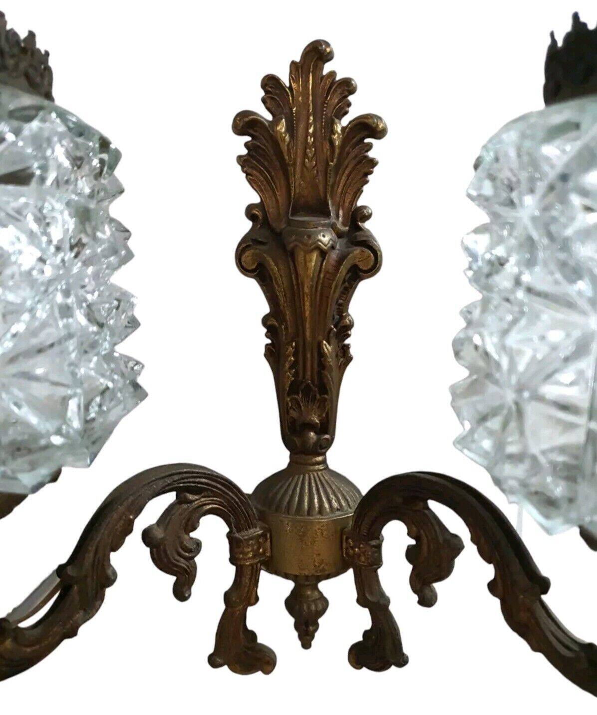 Old Bronze Double Wall Lamp Superb Molded Glass Globe