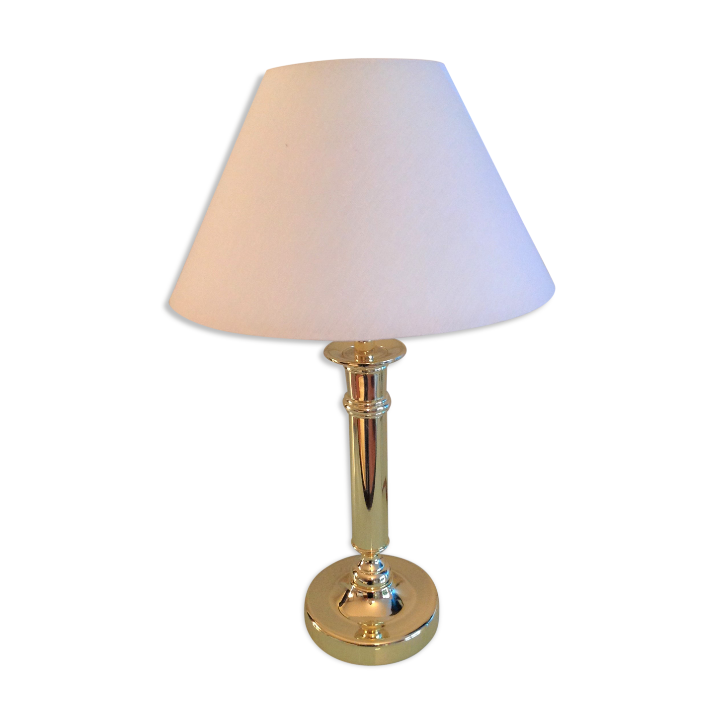 Brass lamp and lampshade fabric ecru / vintage 70s