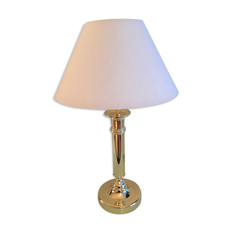 Brass lamp and lampshade fabric ecru / vintage 70s