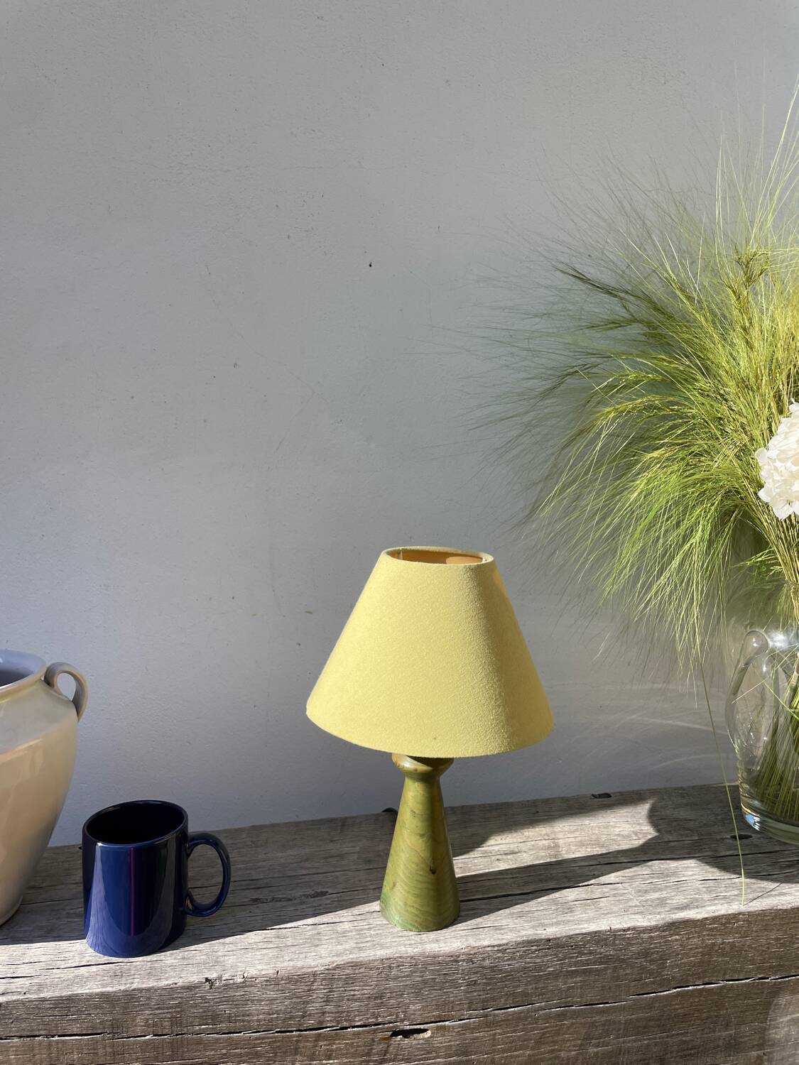 Italian green turned wood lamp, 1980