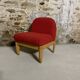 Chauffeuse vintage tissu rouge et bois clair