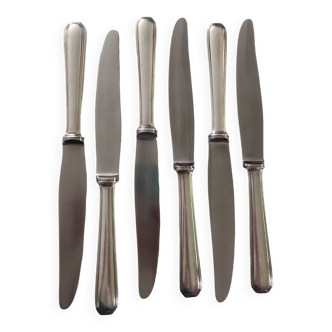 Set of 6 silver metal knives christofle model "america"