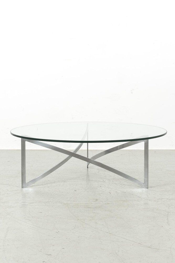 Table basse vintage en verre et acier