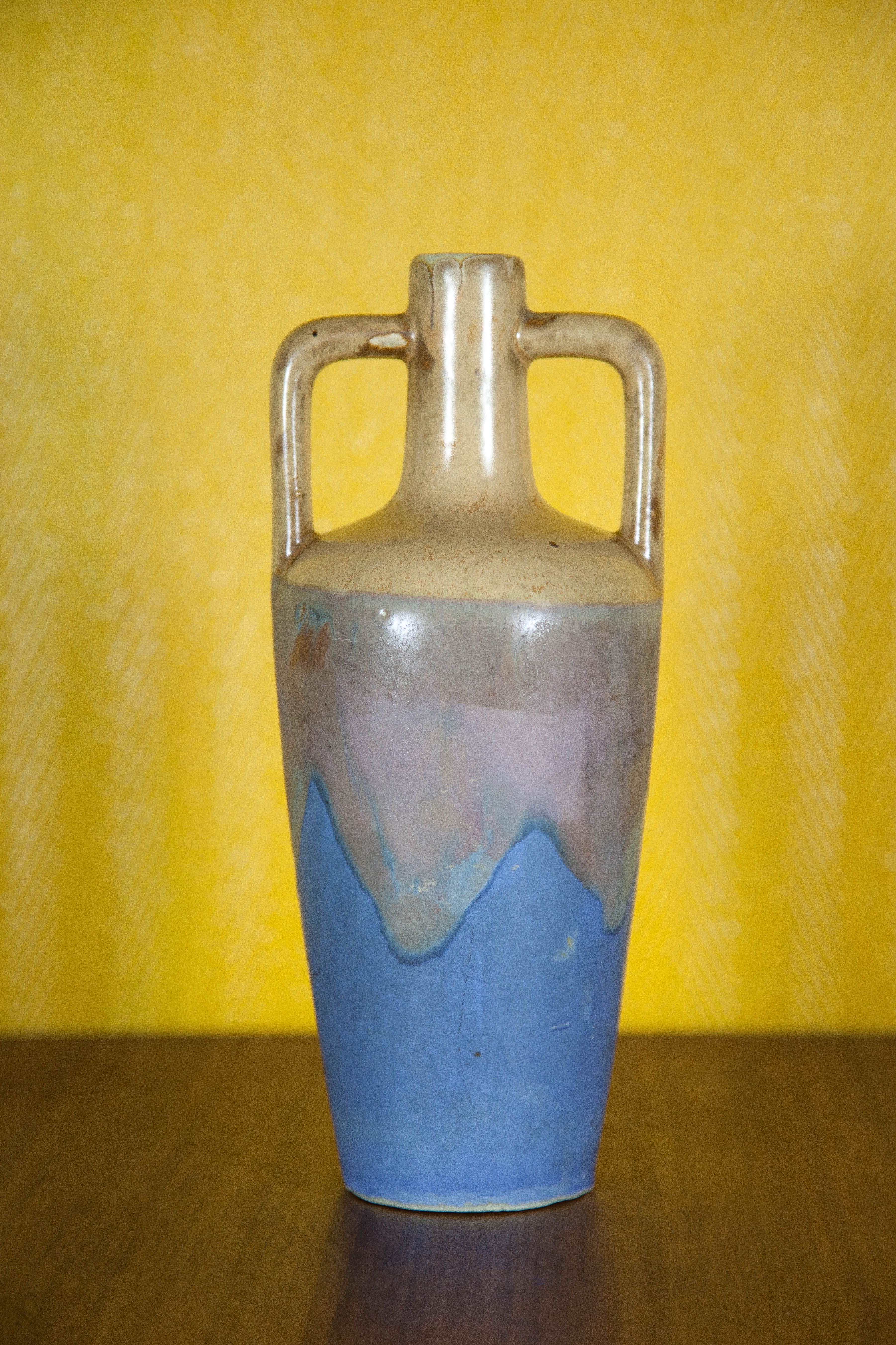 Flamed glazed stoneware bottle, Fournier Demars St-Amand alcohol bottle, amphora vase