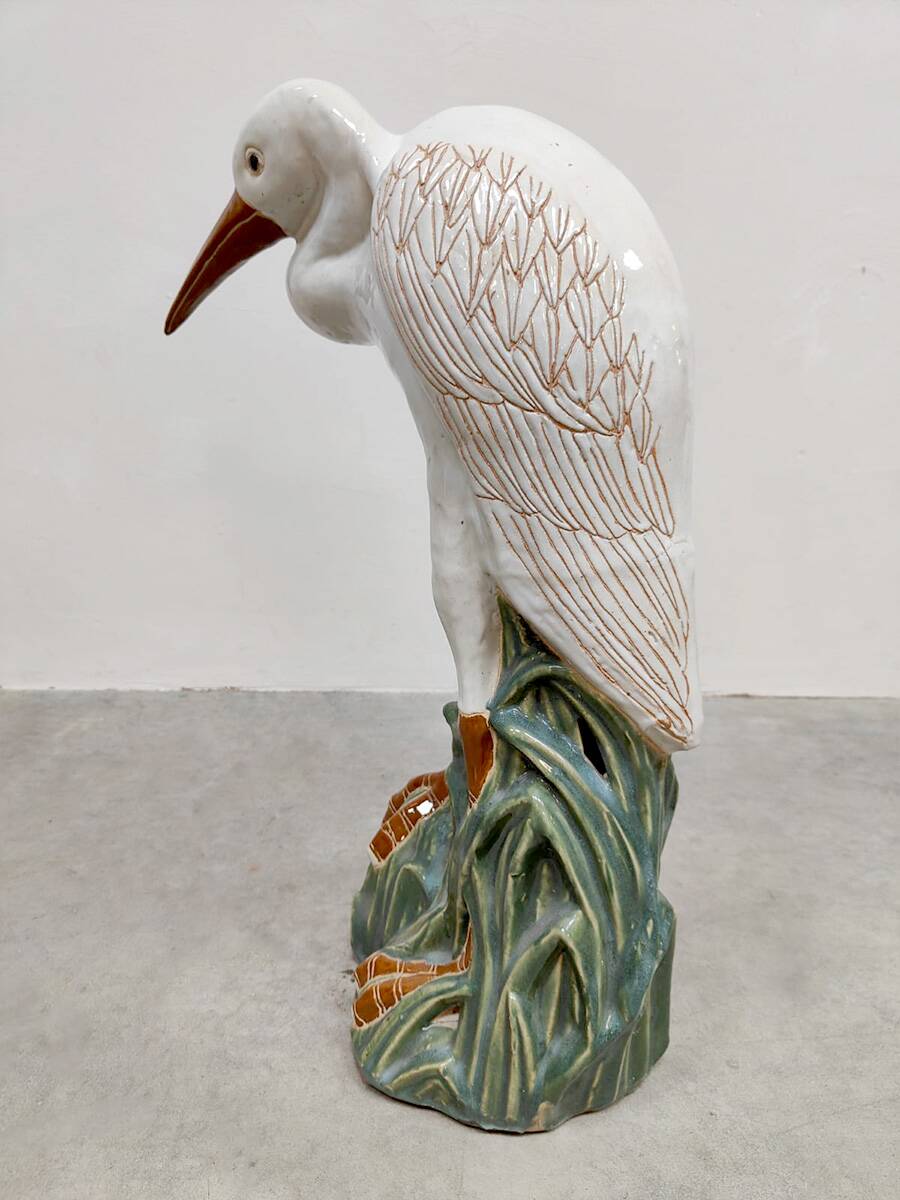 Vintage Italian ceramic crane bird XL Majolica