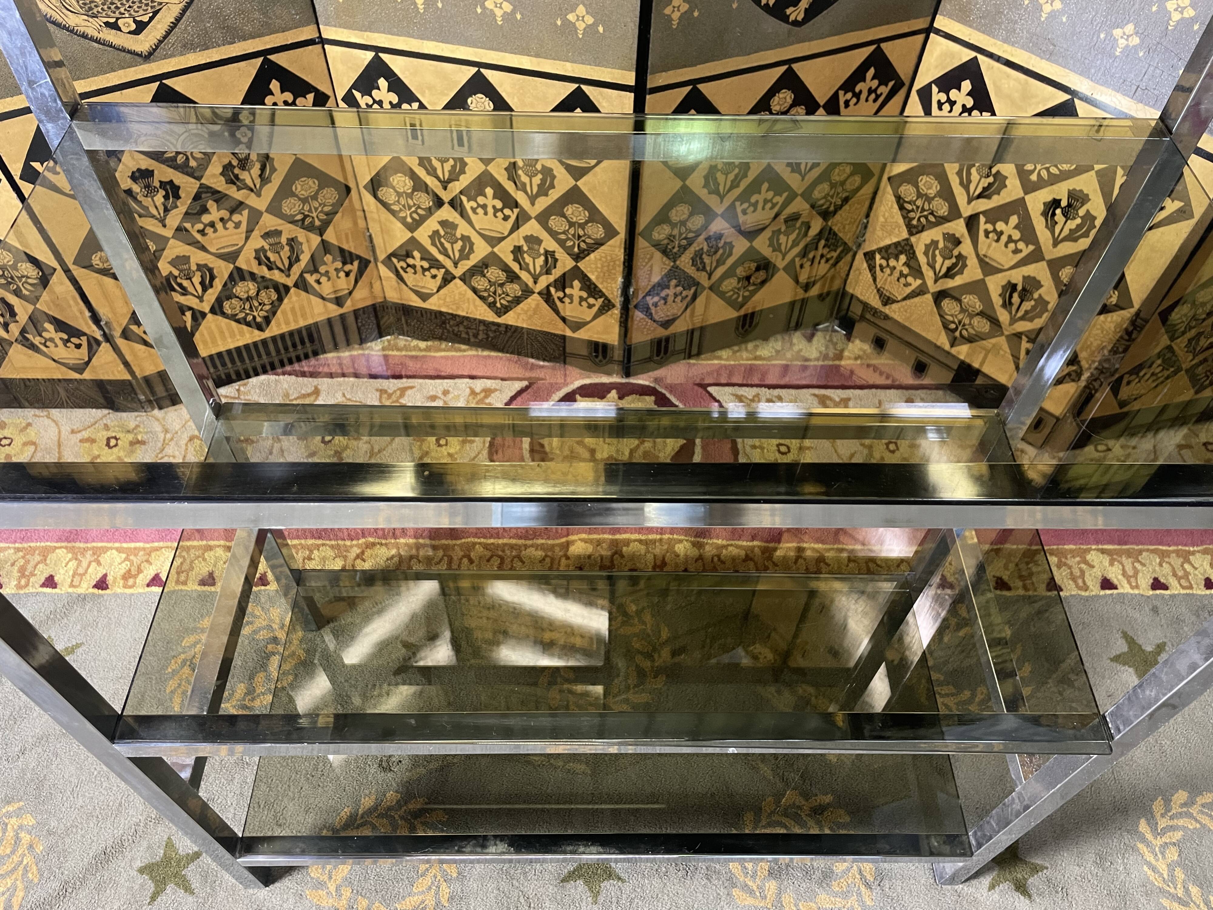 Shelf in chromed metal and smoked glass 1970