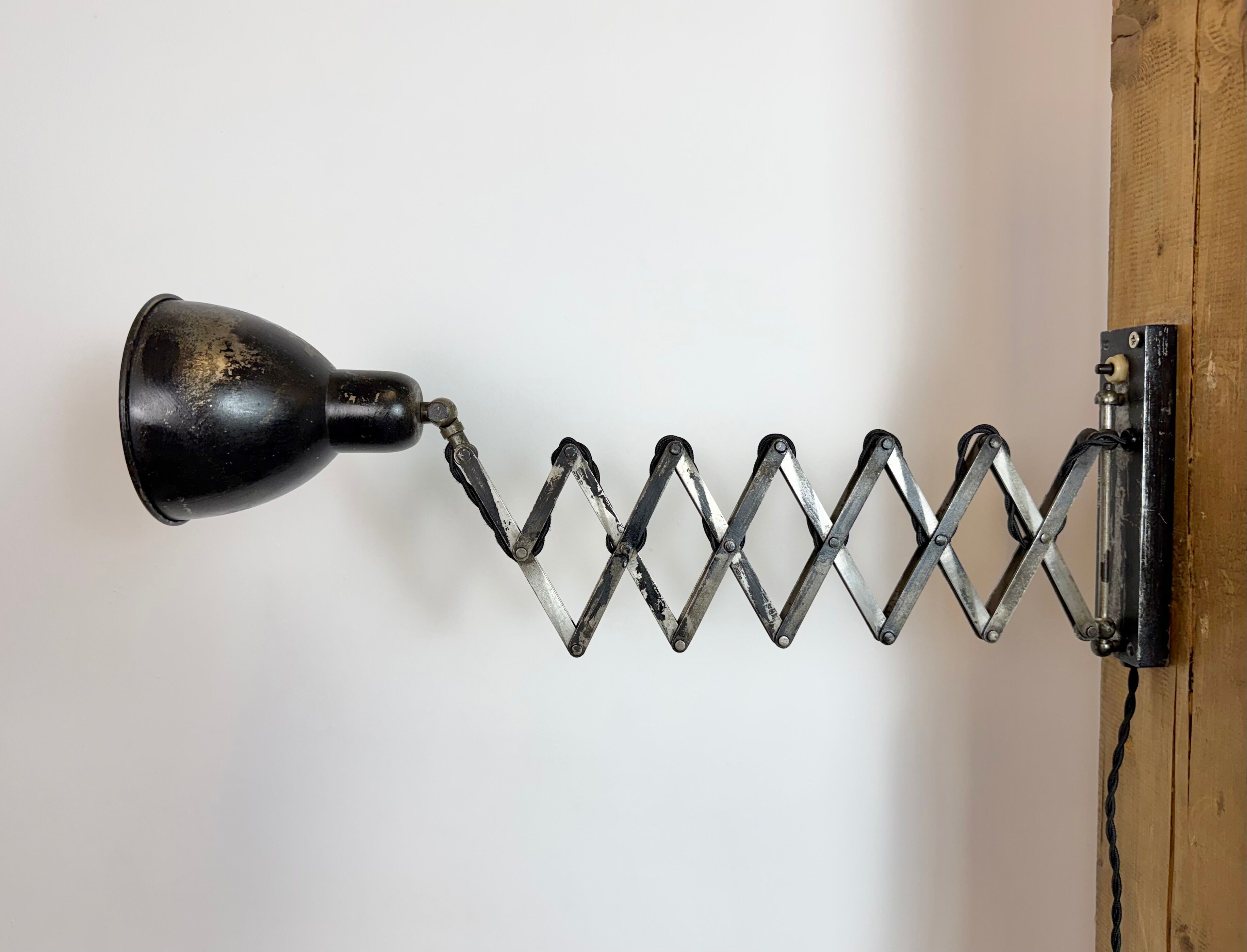 Industrial Black Scissor Wall Lamp, 1950s