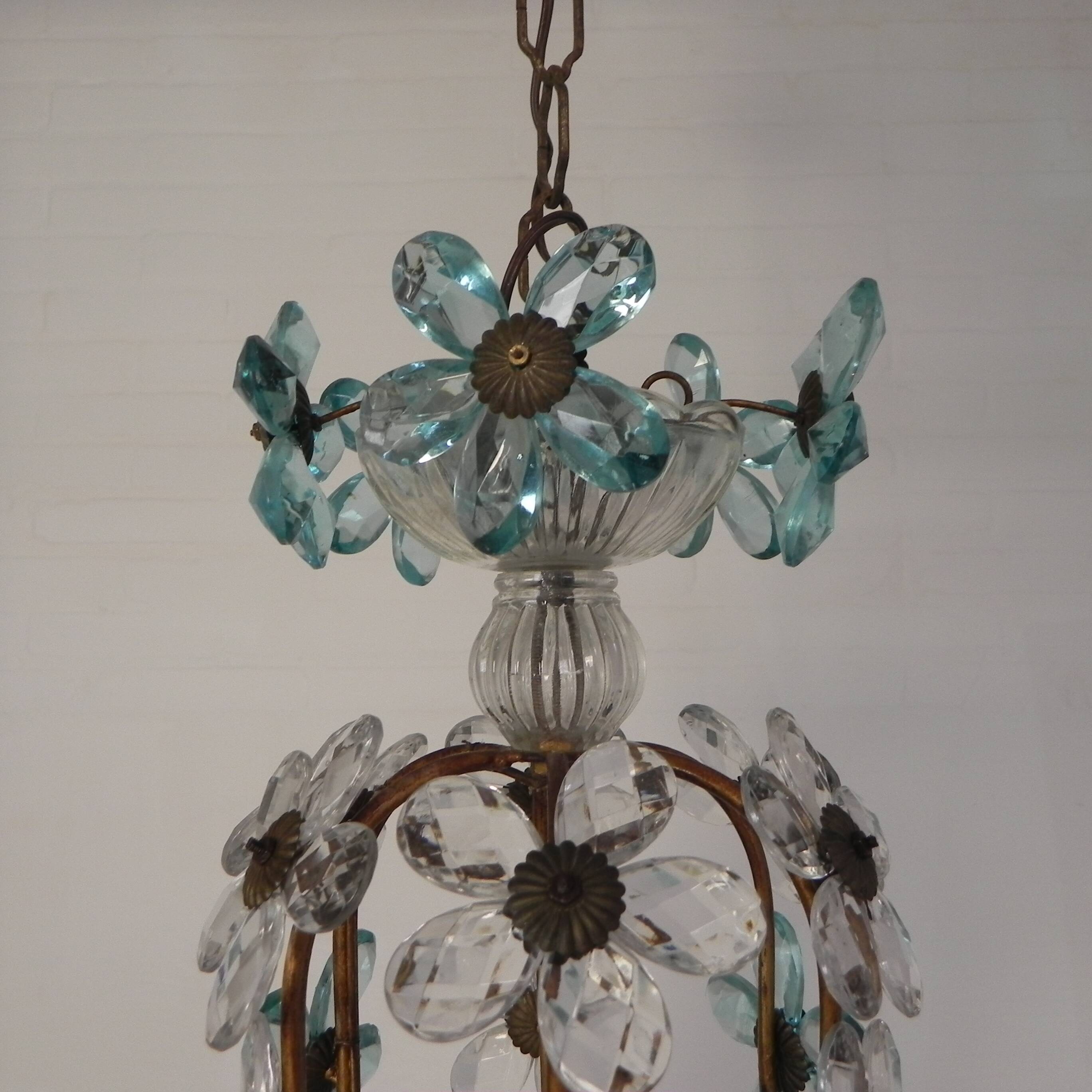 Suspension decorated with 42 blue and clear crystal flowers, Maison Baguès style, 1930s.