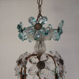 Suspension decorated with 42 blue and clear crystal flowers, Maison Baguès style, 1930s.
