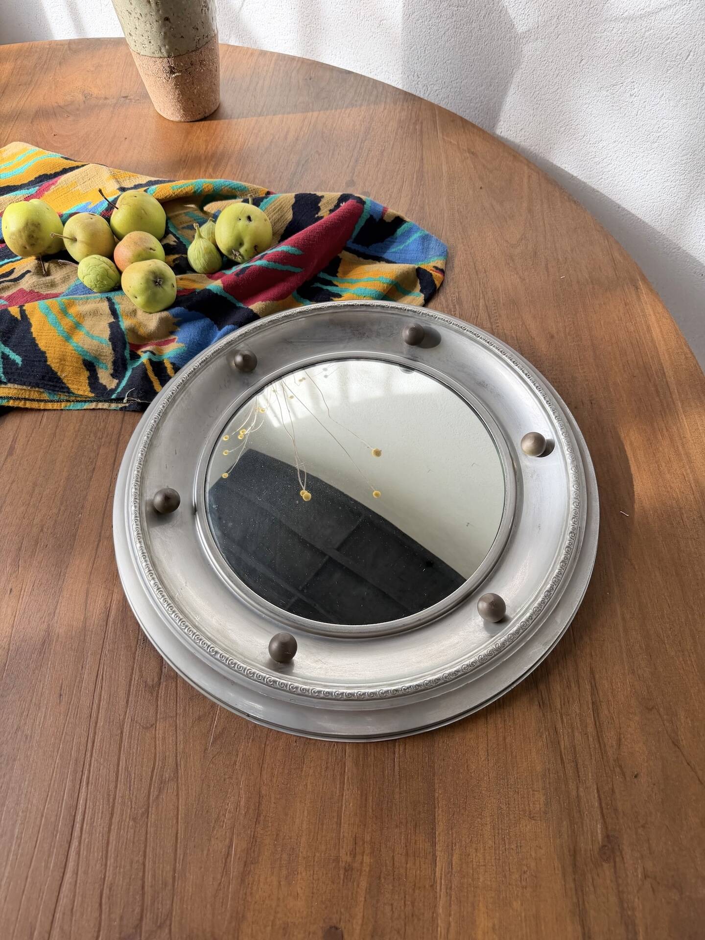 Round convex metal mirror in English style 1900