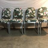 Aluminum chairs covered with Yasmine All overdose multicolor fabric Maison Thevenon arma Burgess