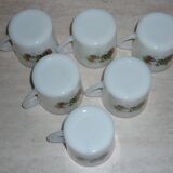 Tasses en verre opaline décors OPEL 6 pièces