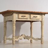 Table ancienne en bois massif blanc (France, vers 1900)