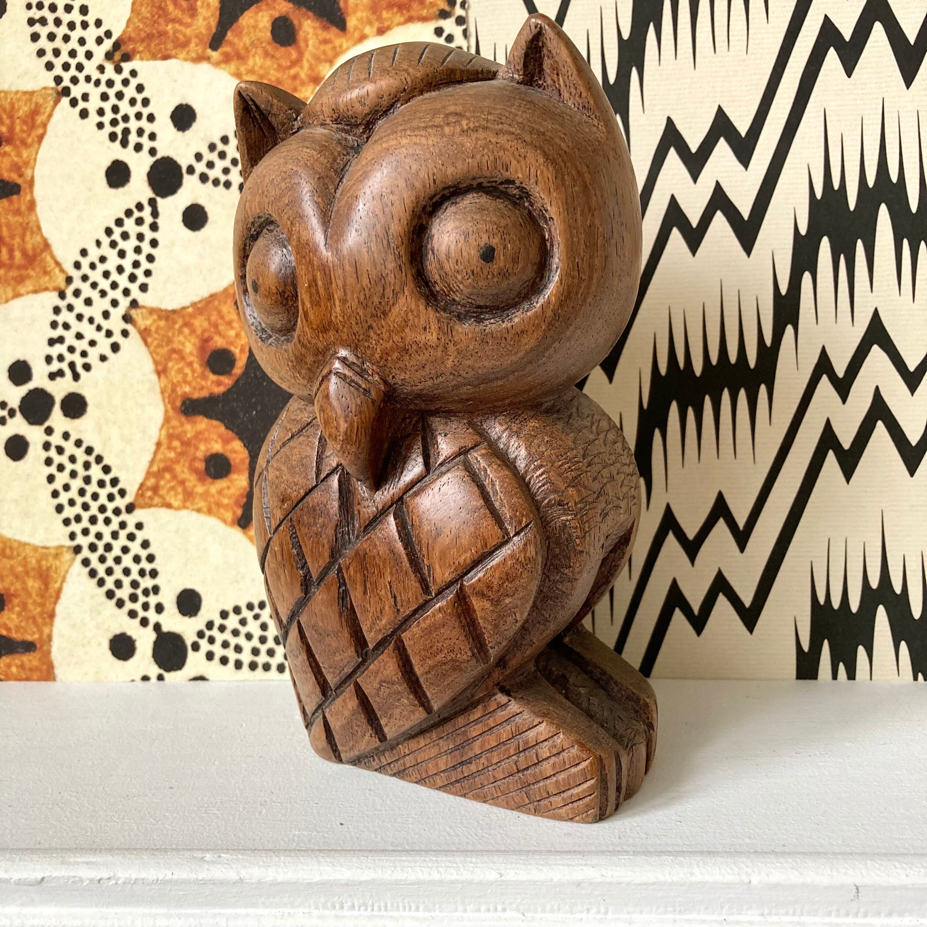 Owl in carved wood